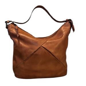 Vintage Brown Tan Carmel Cognac Hobo Distressed Leather Shoulder Slouchy Bag